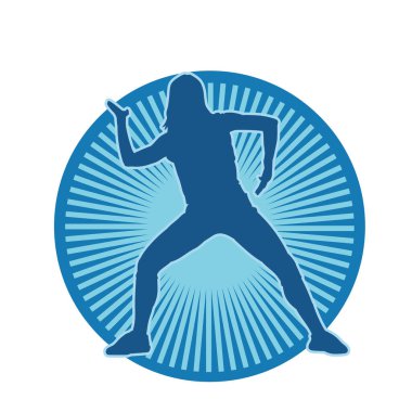 Hareketli bir kadın dansçının silueti. Dans eden zayıf bir kadının silueti..