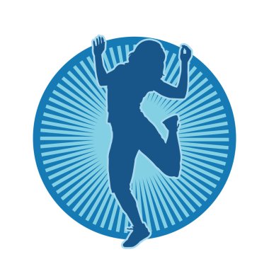 Hareketli bir kadın dansçının silueti. Dans eden zayıf bir kadının silueti..