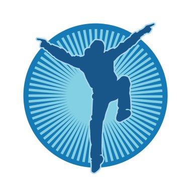 Hareket halindeki bir erkek dansçının silueti. Dans eden zayıf bir adamın silueti..