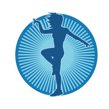 Hareketli bir kadın dansçının silueti. Dans eden zayıf bir kadının silueti..