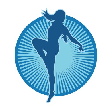 Hareketli bir kadın dansçının silueti. Dans eden zayıf bir kadının silueti..