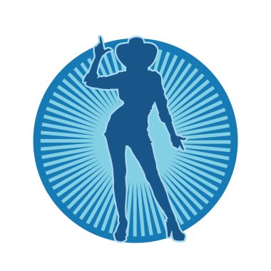 Kovboy kostümü giymiş bir kadın modelin silueti. Poz vermiş bir kovboy kızın silueti..