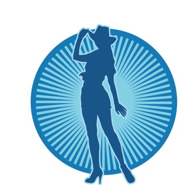 Kovboy kostümü giymiş bir kadın modelin silueti. Poz vermiş bir kovboy kızın silueti..