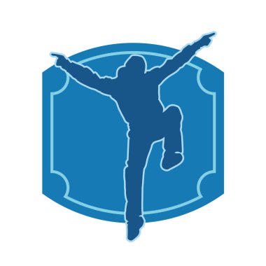 Hareket halindeki bir erkek dansçının silueti. Dans eden zayıf bir adamın silueti..