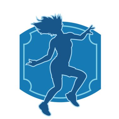 Hareketli bir kadın dansçının silueti. Dans eden zayıf bir kadının silueti..