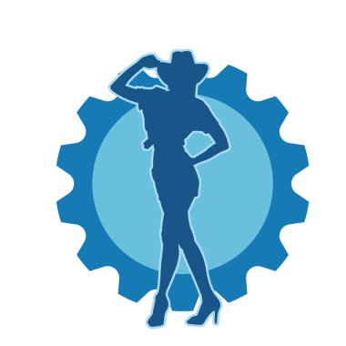 Kovboy kostümü giymiş bir kadın modelin silueti. Poz vermiş bir kovboy kızın silueti..