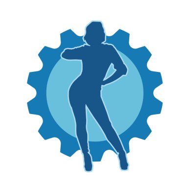 Hareketli bir kadın dansçının silueti. Dans eden zayıf bir kadının silueti..