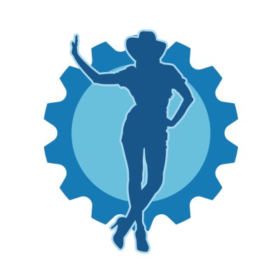 Kovboy kostümü giymiş bir kadın modelin silueti. Poz vermiş bir kovboy kızın silueti..