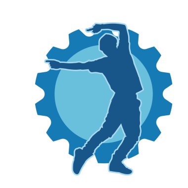 Hareket halindeki bir erkek dansçının silueti. Dans eden zayıf bir adamın silueti..