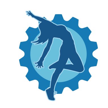 Hareketli bir kadın dansçının silueti. Dans eden zayıf bir kadının silueti..