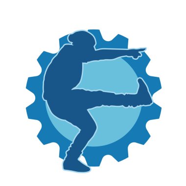 Hareket halindeki bir erkek dansçının silueti. Dans eden zayıf bir adamın silueti..