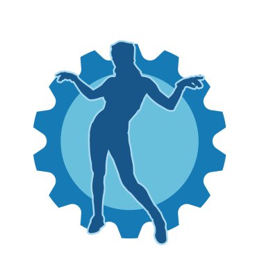 Hareketli bir kadın dansçının silueti. Dans eden zayıf bir kadının silueti..