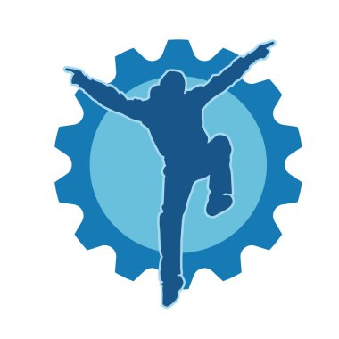 Hareket halindeki bir erkek dansçının silueti. Dans eden zayıf bir adamın silueti..