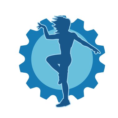 Hareketli bir kadın dansçının silueti. Dans eden zayıf bir kadının silueti..