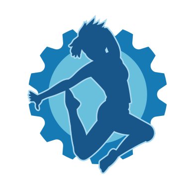 Hareketli bir kadın dansçının silueti. Dans eden zayıf bir kadının silueti..