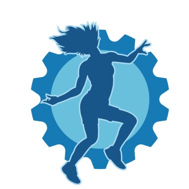 Hareketli bir kadın dansçının silueti. Dans eden zayıf bir kadının silueti..