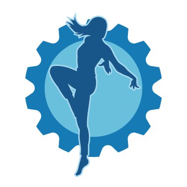 Hareketli bir kadın dansçının silueti. Dans eden zayıf bir kadının silueti..