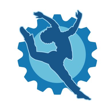 Hareket halindeki bir erkek dansçının silueti. Dans eden zayıf bir adamın silueti..