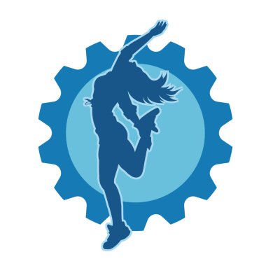 Hareketli bir kadın dansçının silueti. Dans eden zayıf bir kadının silueti..