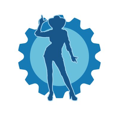 Kovboy kostümü giymiş bir kadın modelin silueti. Poz vermiş bir kovboy kızın silueti..