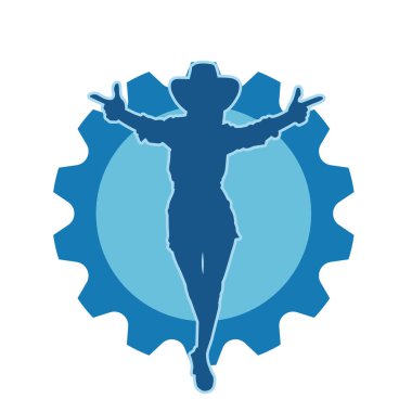 Kovboy kostümü giymiş bir kadın modelin silueti. Poz vermiş bir kovboy kızın silueti..