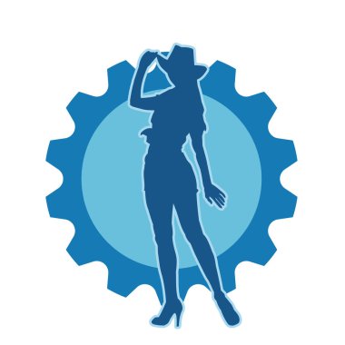 Kovboy kostümü giymiş bir kadın modelin silueti. Poz vermiş bir kovboy kızın silueti..