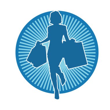 Sıska genç bir kadının silüeti alışveriş torbaları taşıyor..