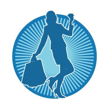 Sıska genç bir kadının silüeti alışveriş torbaları taşıyor..