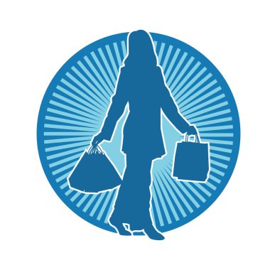 Sıska genç bir kadının silüeti alışveriş torbaları taşıyor..