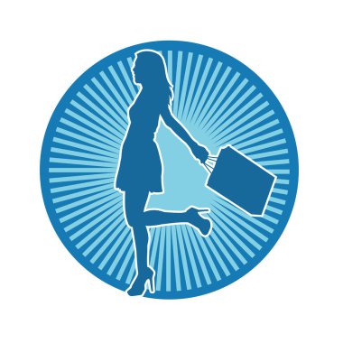 Sıska genç bir kadının silüeti alışveriş torbaları taşıyor..