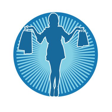 Sıska genç bir kadının silüeti alışveriş torbaları taşıyor..