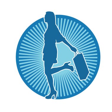 Sıska genç bir kadının silüeti alışveriş torbaları taşıyor..