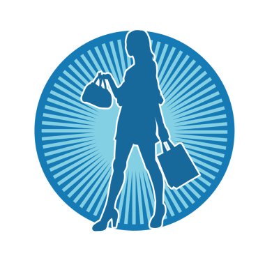 Sıska genç bir kadının silüeti alışveriş torbaları taşıyor..