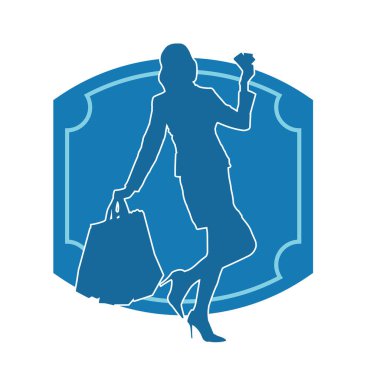 Sıska genç bir kadının silüeti alışveriş torbaları taşıyor..