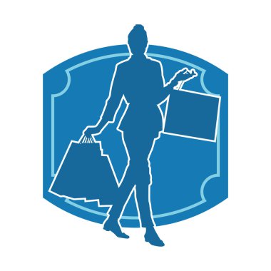 Sıska genç bir kadının silüeti alışveriş torbaları taşıyor..