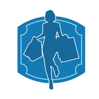 Sıska genç bir kadının silüeti alışveriş torbaları taşıyor..