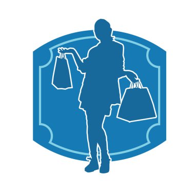 Sıska genç bir kadının silüeti alışveriş torbaları taşıyor..