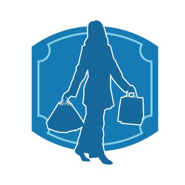 Sıska genç bir kadının silüeti alışveriş torbaları taşıyor..