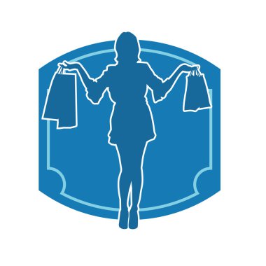 Sıska genç bir kadının silüeti alışveriş torbaları taşıyor..