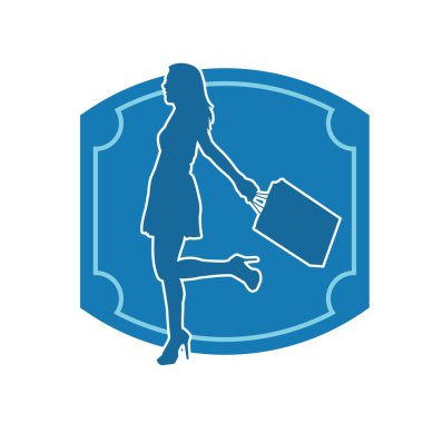 Sıska genç bir kadının silüeti alışveriş torbaları taşıyor..