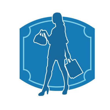 Sıska genç bir kadının silüeti alışveriş torbaları taşıyor..