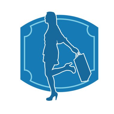 Sıska genç bir kadının silüeti alışveriş torbaları taşıyor..