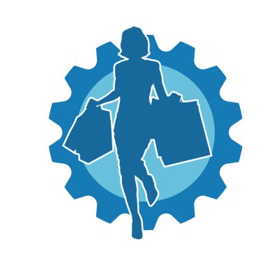 Sıska genç bir kadının silüeti alışveriş torbaları taşıyor..