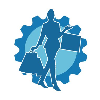 Sıska genç bir kadının silüeti alışveriş torbaları taşıyor..