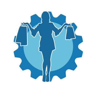 Sıska genç bir kadının silüeti alışveriş torbaları taşıyor..