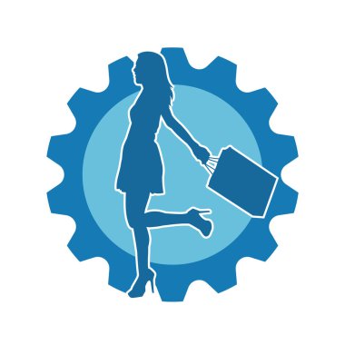 Sıska genç bir kadının silüeti alışveriş torbaları taşıyor..