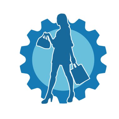 Sıska genç bir kadının silüeti alışveriş torbaları taşıyor..