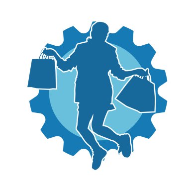 Sıska genç bir kadının silüeti alışveriş torbaları taşıyor..