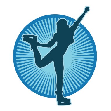 Buz pateni ayakkabısı üzerinde dans eden zayıf bir kadının silüeti..