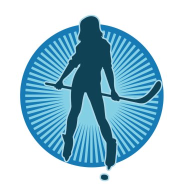 Kadın bir hokey oyuncusunun silueti.